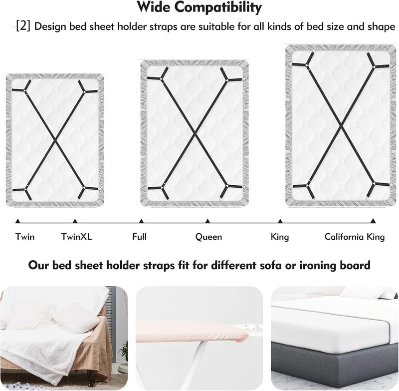 Eiruseed Bed Sheet Holder Straps, 2 Pcs Adjustable Mattress Sheet Clips, Bed Sheet Fasteners Elastic Sheet Suspenders to Keep Bed Sheet in Place for Different Beds (X-Black) - Image 3
